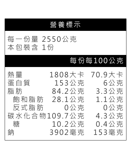 頂極干貝佛跳牆營養標示