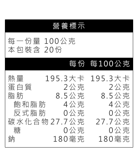 金牌炸脆薯營養標示