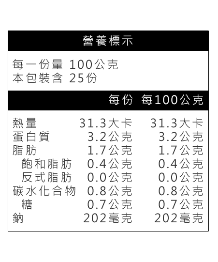 養氣人蔘鮮燉雞湯營養標示